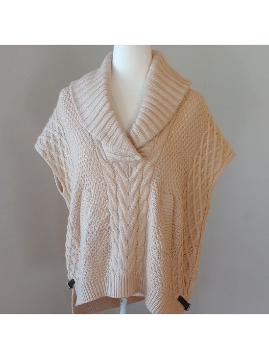 Saks Fifth Avenue Sweaters - Saks Fifth Ave Wool Blend Cream Cable Knit Cowl Sweater with Side Belts Small